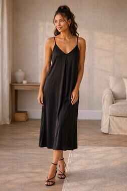 Nation LTD Black Satin Viscose Slip Dress Minimalist Made in USA Size Small